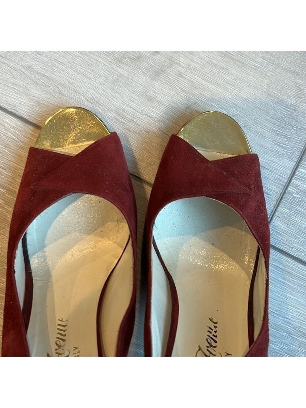 SAKS Fifth Avenue Burgundy Suede Peep Toe Slingback Heel Size 7 - Picture 10 of 12